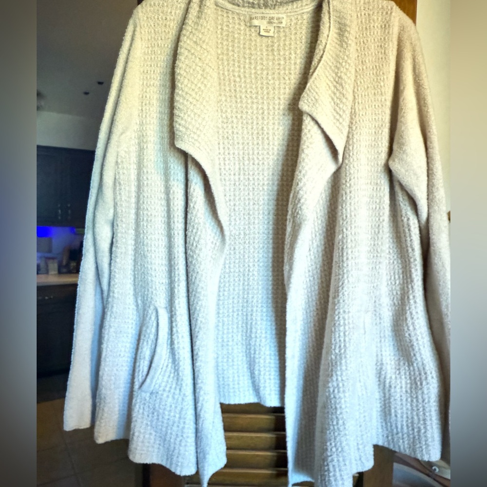 Barefoot Dreams cream cozylite cardigan sweater wrap EUC size L